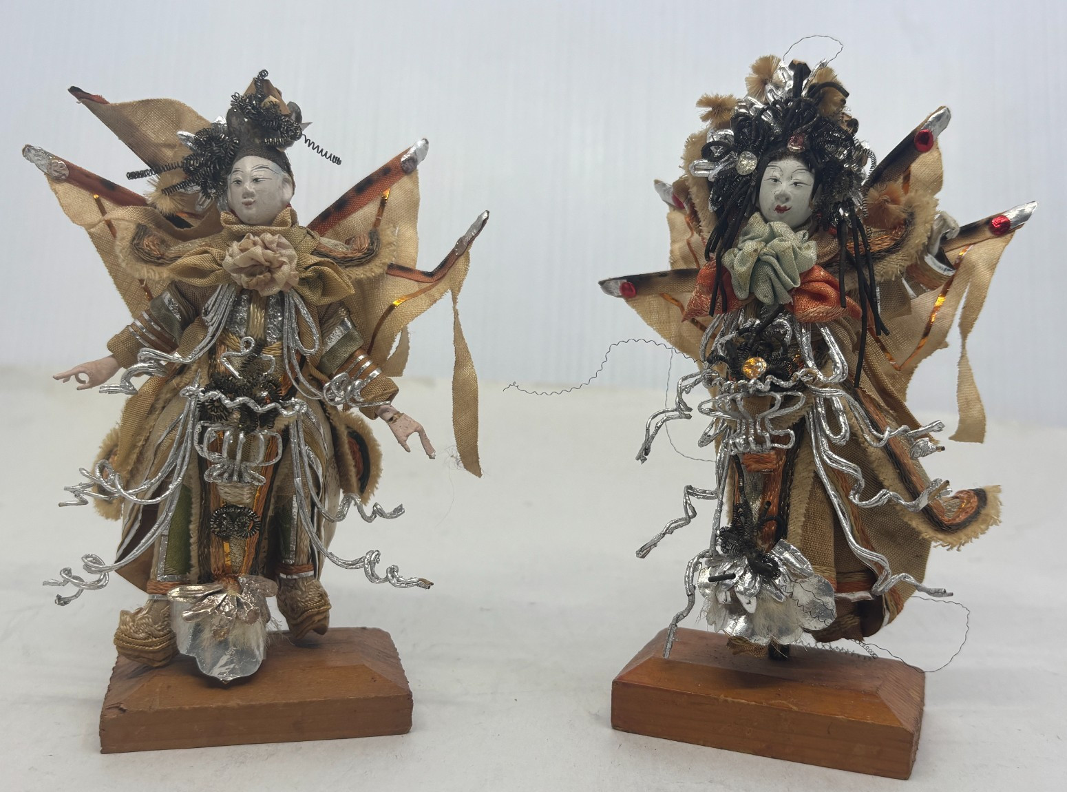 2 Chinese Opera Dolls Mixed Materials Ornate by Chongqing Ying Factory 5.25in H