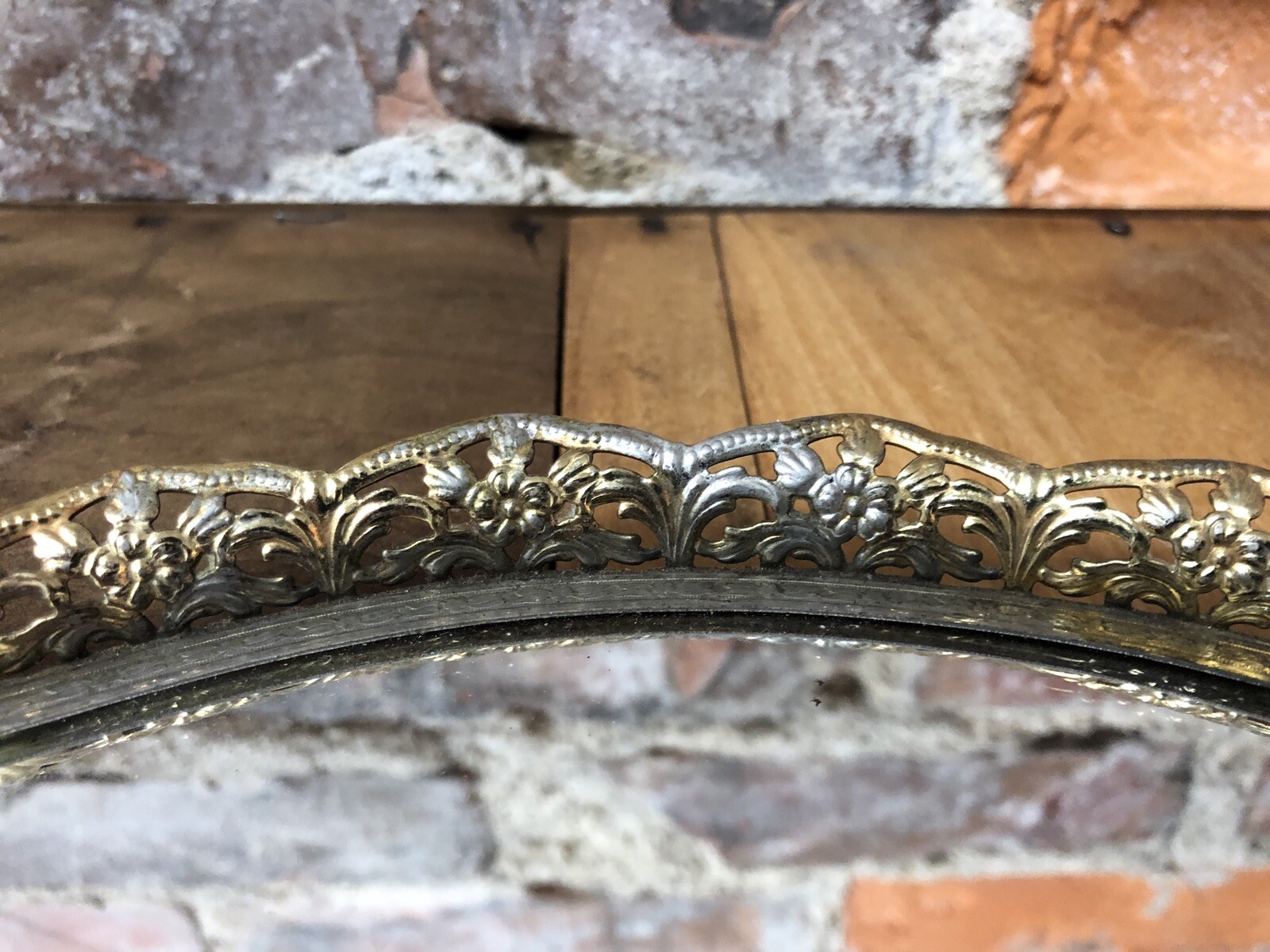 Vintage Vanity Perfume Mirror Tray Oval Filigree Hollywood Regency Era