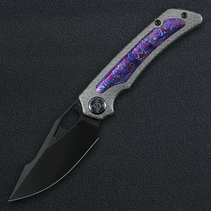 Kunwu Knives Jericho Folding Knife 3½ Vanax Steel Blade Titanium/Timascus Handle
