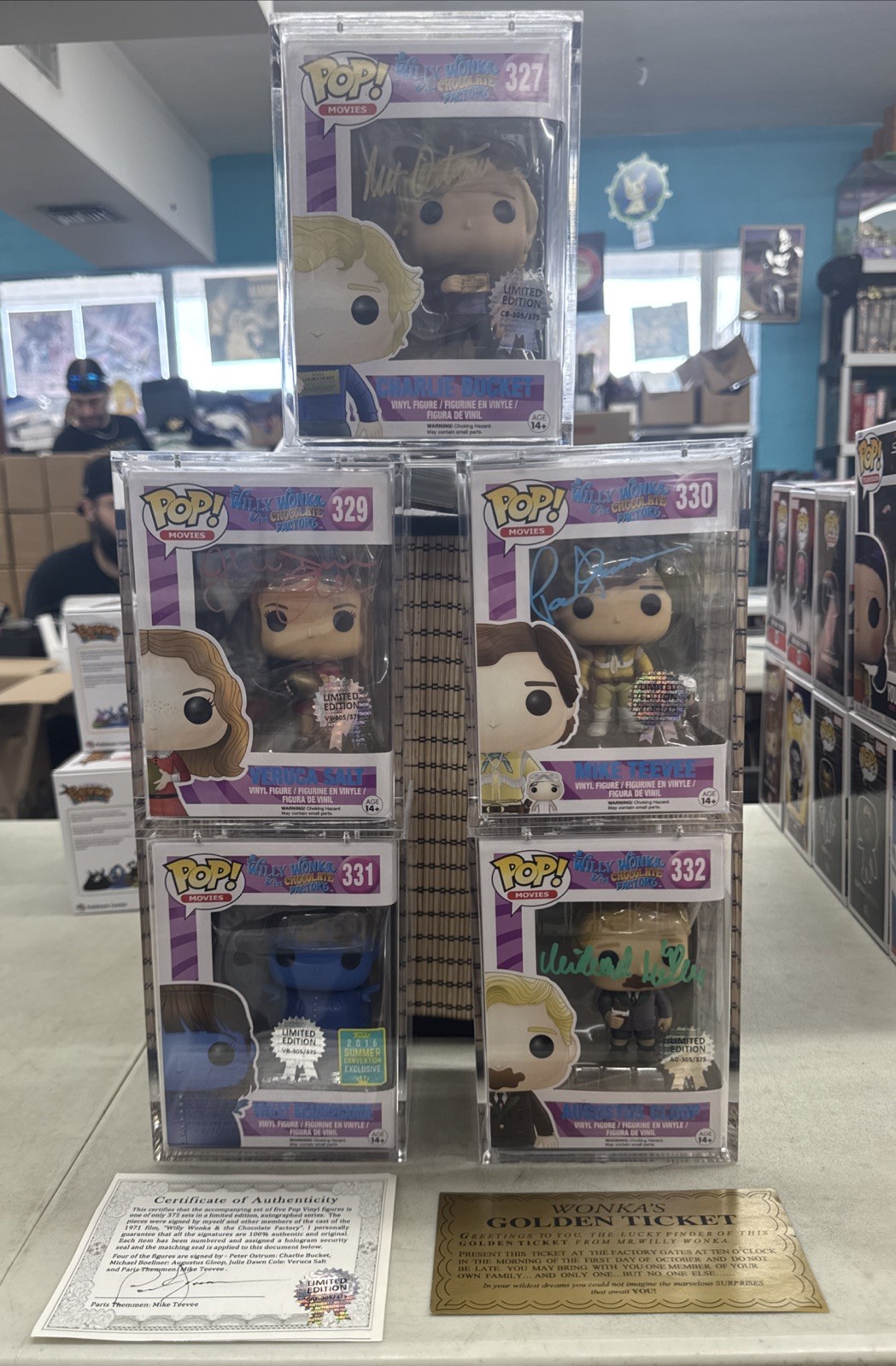 Willy Wonka Signed POPs. Signed by 4/5 of The Kids. Limited Edition 305/375 COA