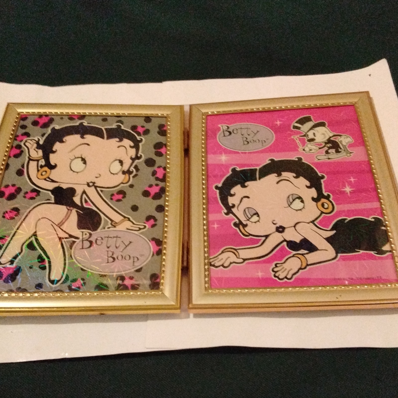 Betty Boop Set of 2 Framed Prints Gold Frames Pink Leopard Design