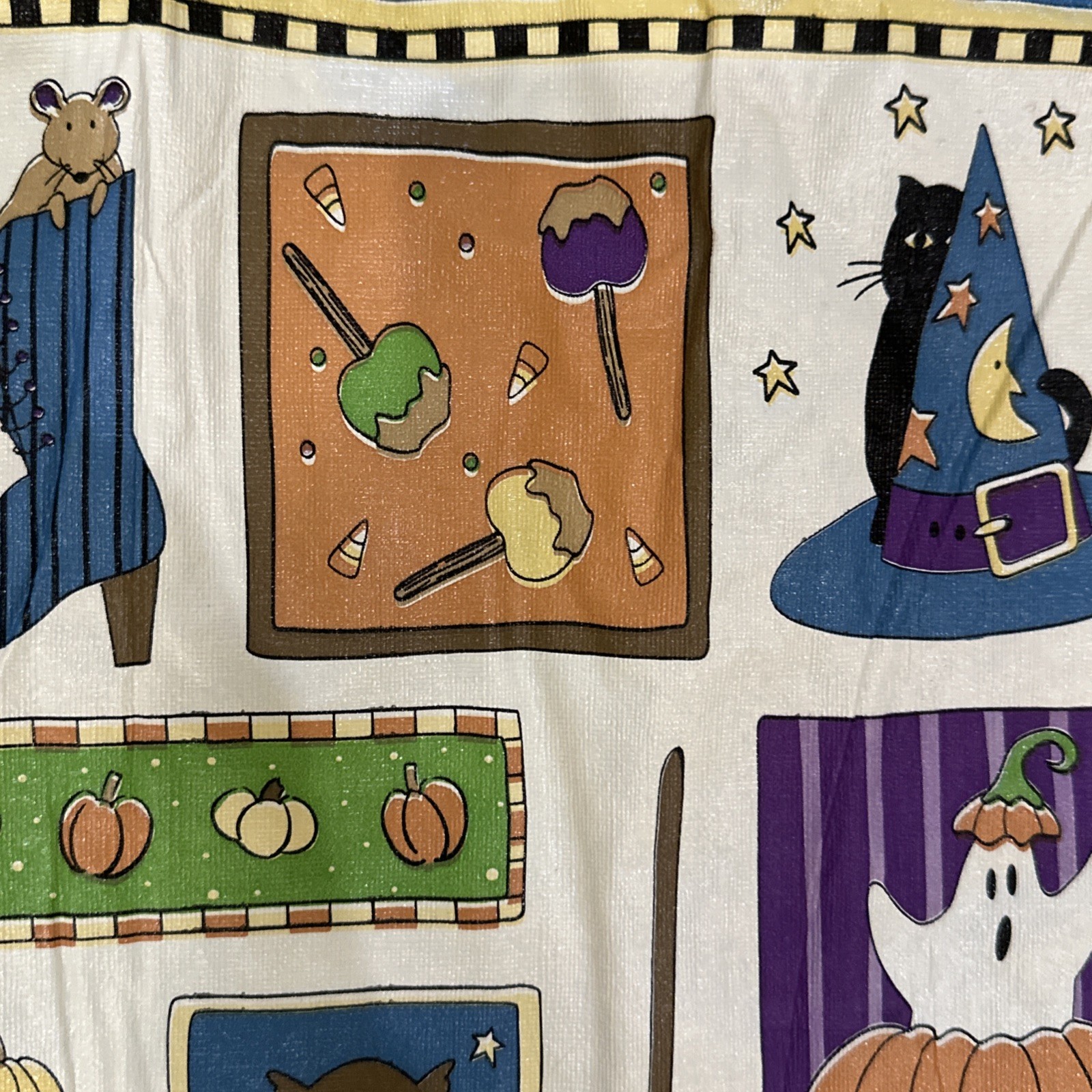 Vintage 80s/90s Halloween Vinyl Tablecloth 59” X 100” Ghosts Pumpkins Cat Owl