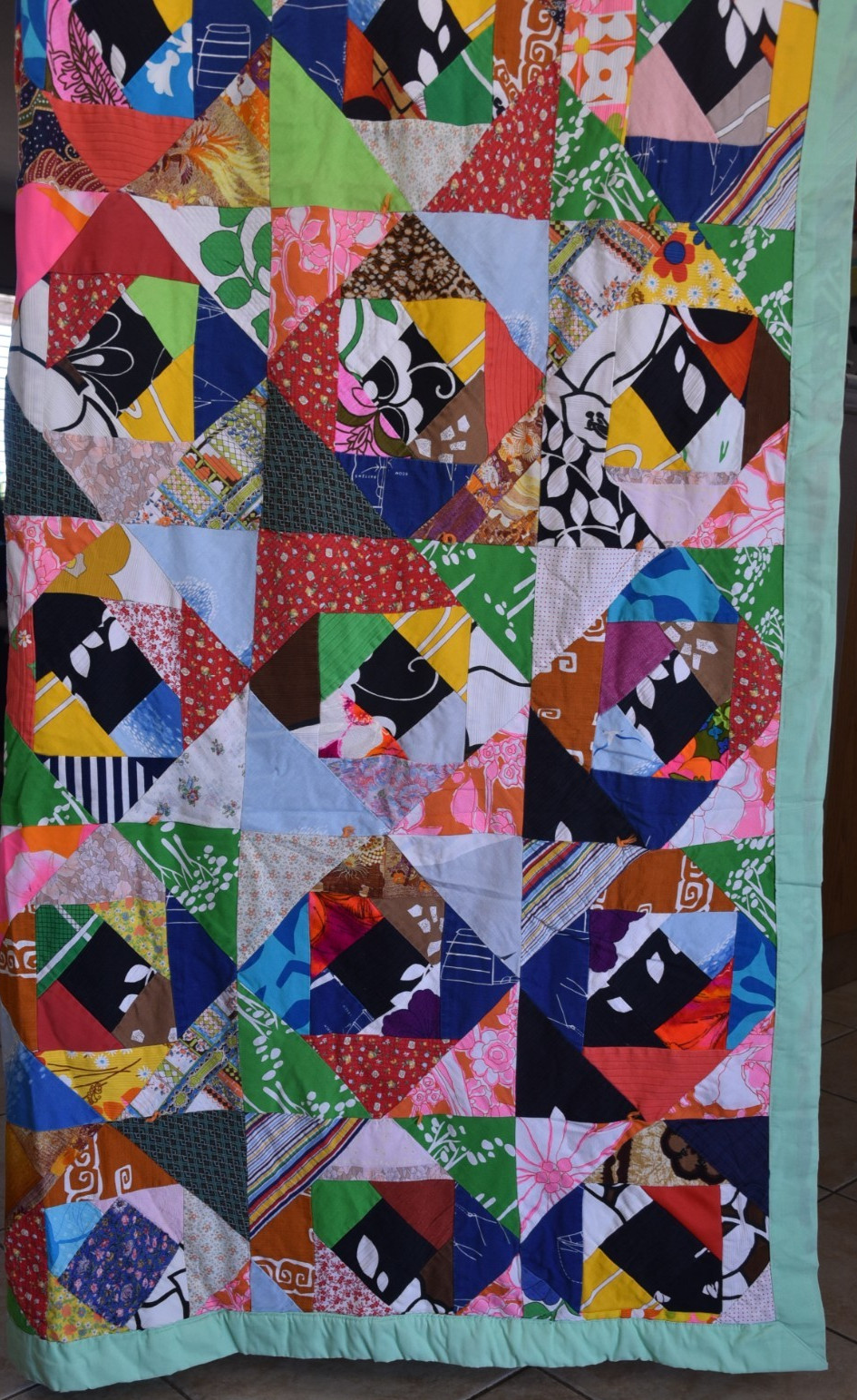 Vintage Patchwork Quilt Farmhouse Handmade Topper Solid Back Colorful Country