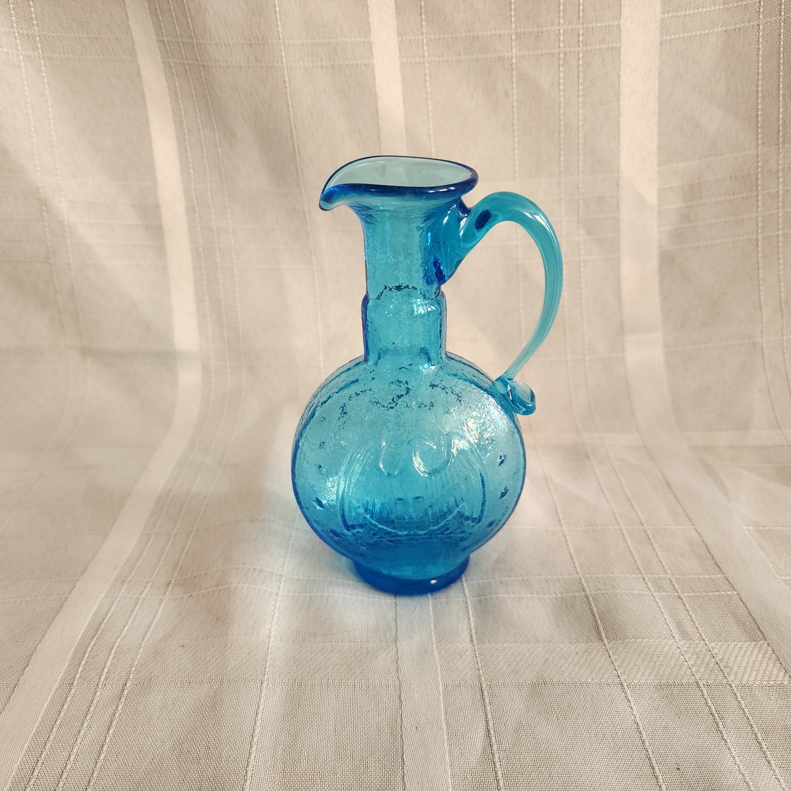 Vintage Kanawha Light Blue Glass Jug Pitcher W/Raised Eagle On Both Sides
