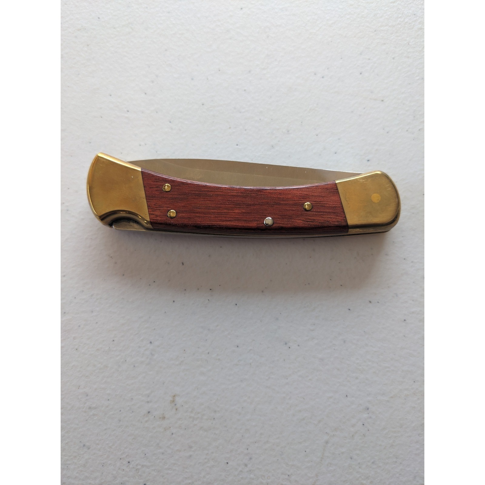 Buck 110 Folding Hunter Knife Wood Handle Brass Bolsters Lockback USA Made