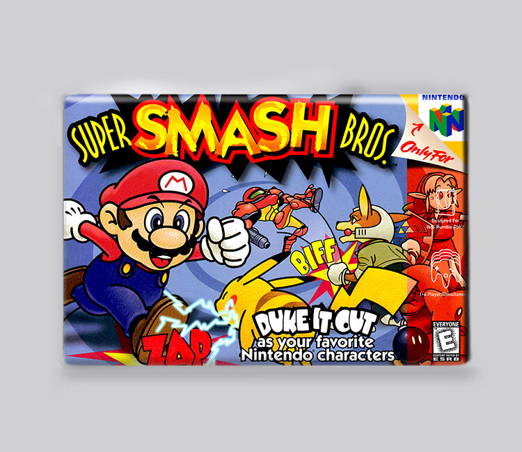 SUPER SMASH BROS / N64 – 2″x3″ FRIDGE MAGNET (nintendo 64 game box art brothers)