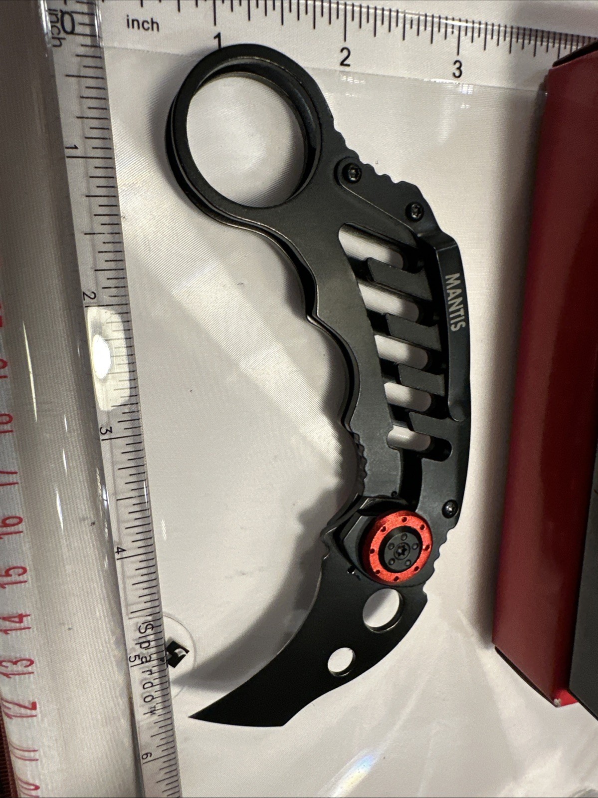 Mantis Cinq 1 Karambit Black/ Red Folding Pocket Knife Stainless Blade MK1