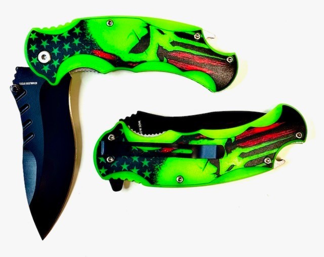 8.5″ TACTICAL GLOW IN THE DARK PUNISHER SKULL KNIFE