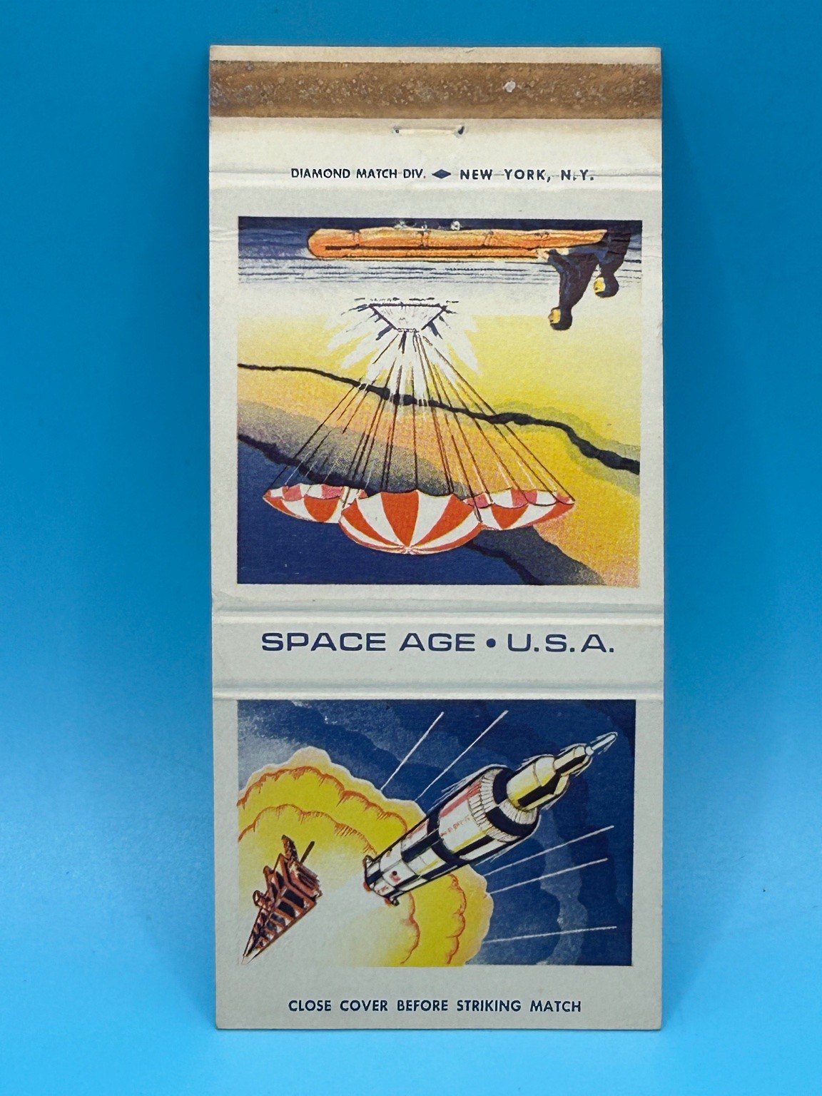 Vintage SPACE AGE U.S.A. Diamond Matchbook Cover Rocket Launch Capsule