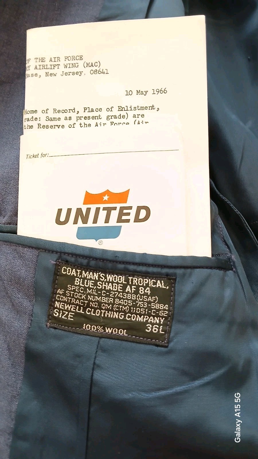 VTG USAF 60s Suit Jacket Sz 36L, Trousers 28×33 100% Wool W/ Good Conduct Medal