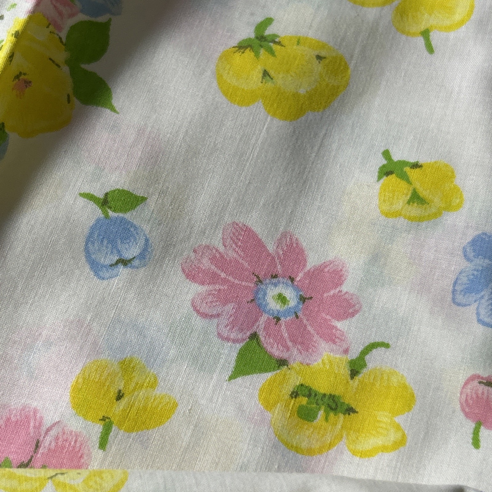 Vtg Twin Sheet Set 1970’s Pink & Yellow Flowers Cotton Flat Fitted Pillowcase