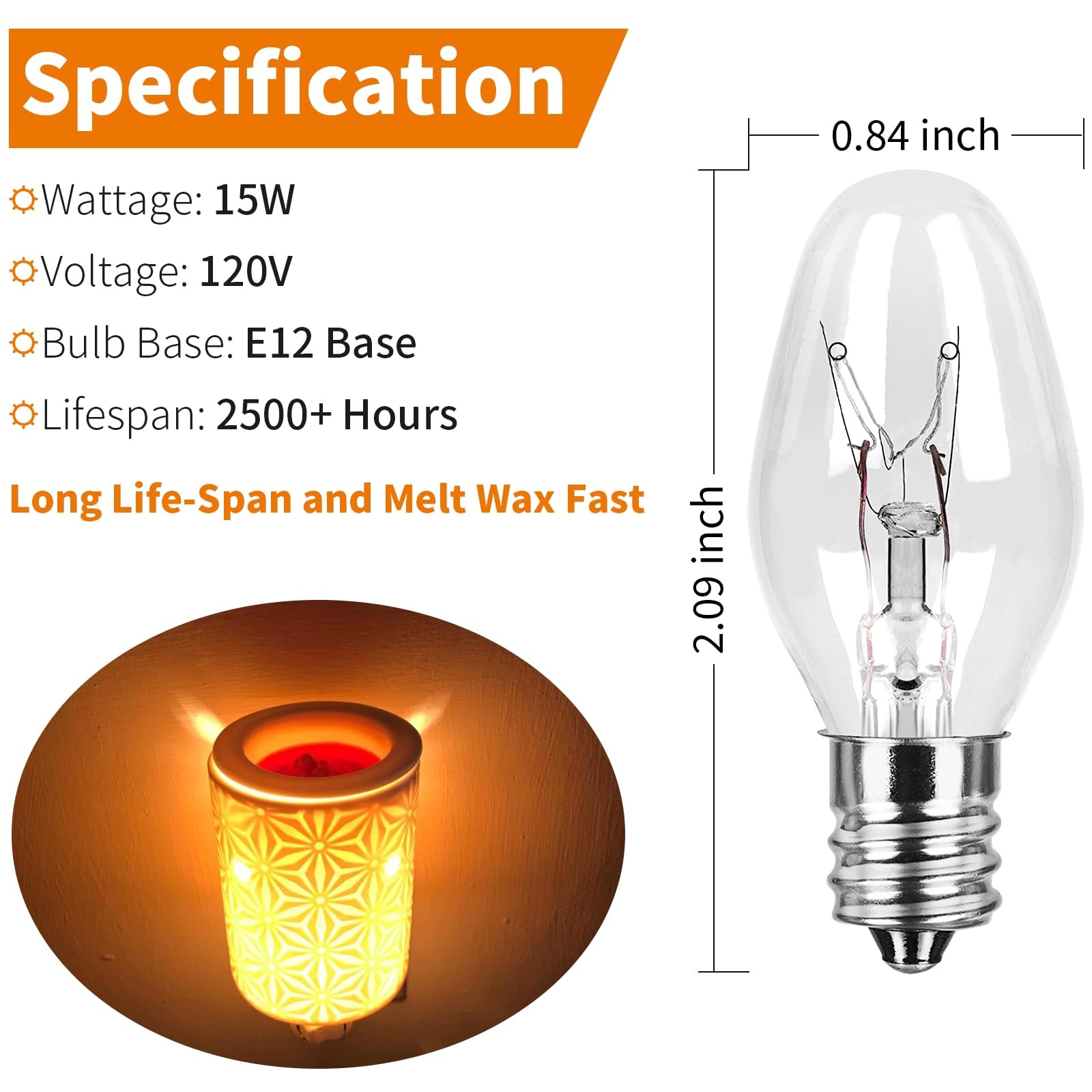 COLWATT 15-Pack Salt Lamp Bulbs, 15 Watt Light Bulb for Plug-in Scentsy Wax…