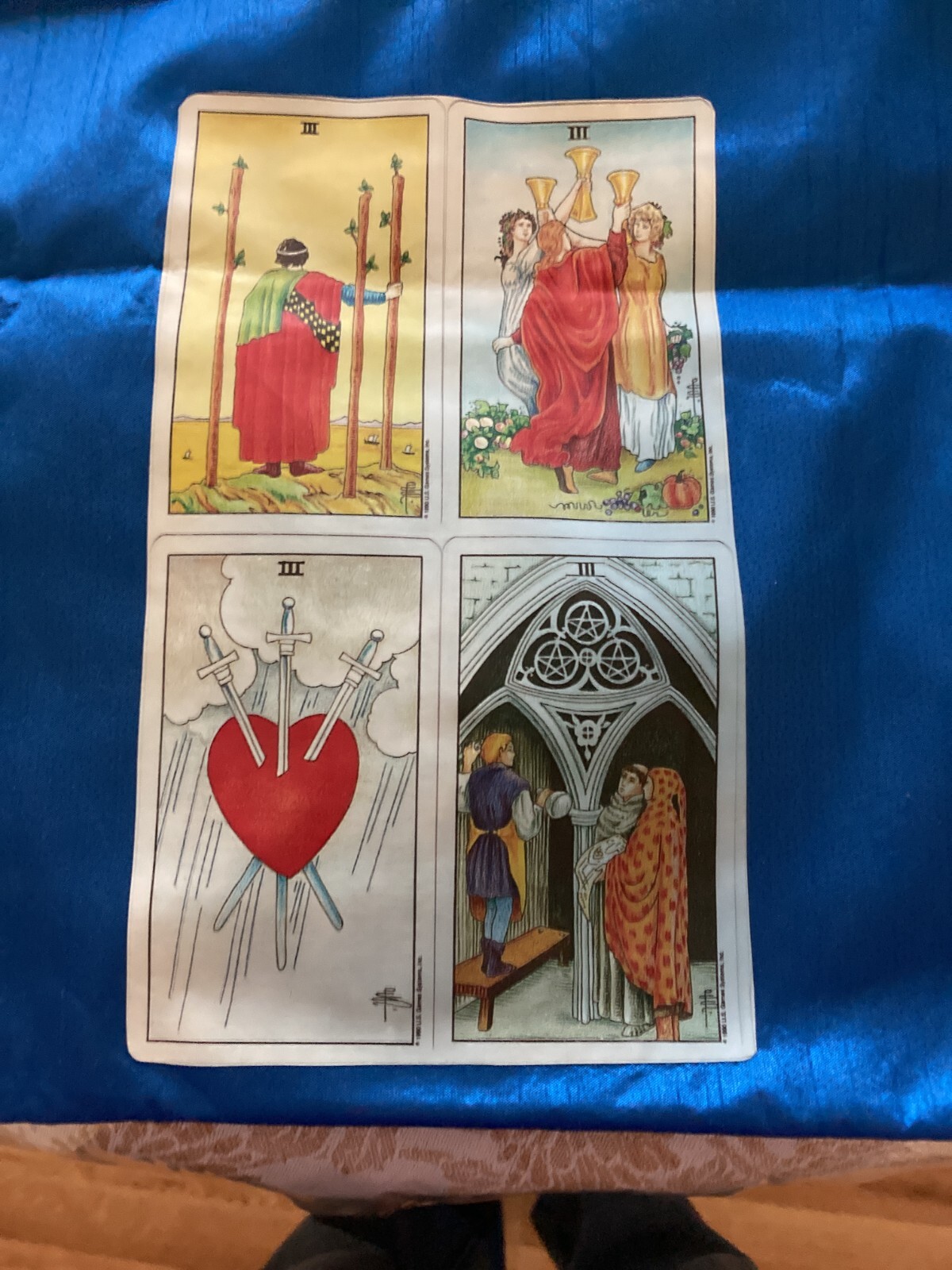 Fabric style blue satin embrodier Tarot card Bag 12.00×12.50″