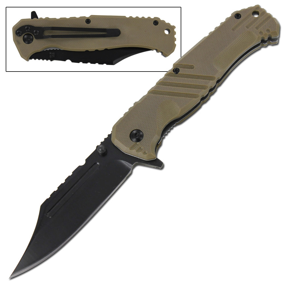 Desert Cowboy Knife | Tactical Style Black Blade G-10 Composite Handle FDE
