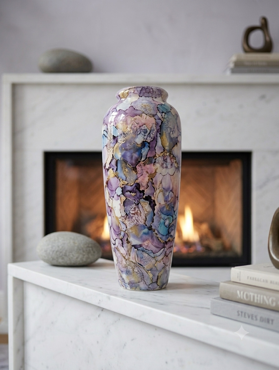 Vintage Marbled Art Pottery Vase Abstract Ceramic Floral Display