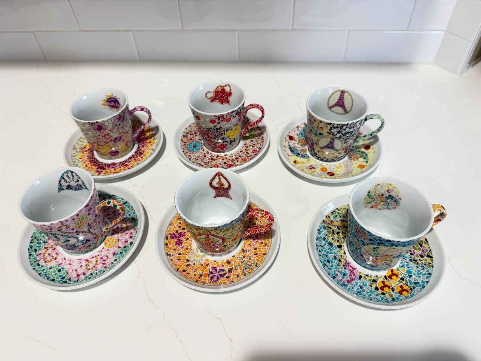 Giordano di Ponzano GDP Mosaic Cappuccino Cup & Saucer Set – six 6 oz cups