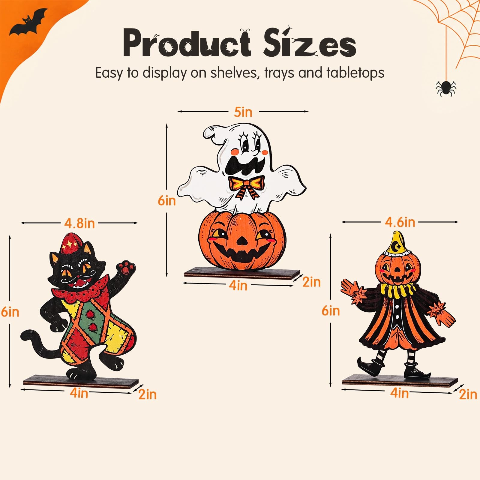 Treory Halloween Table Decorations Indoor: 3pcs Vintage Black, White, Orange