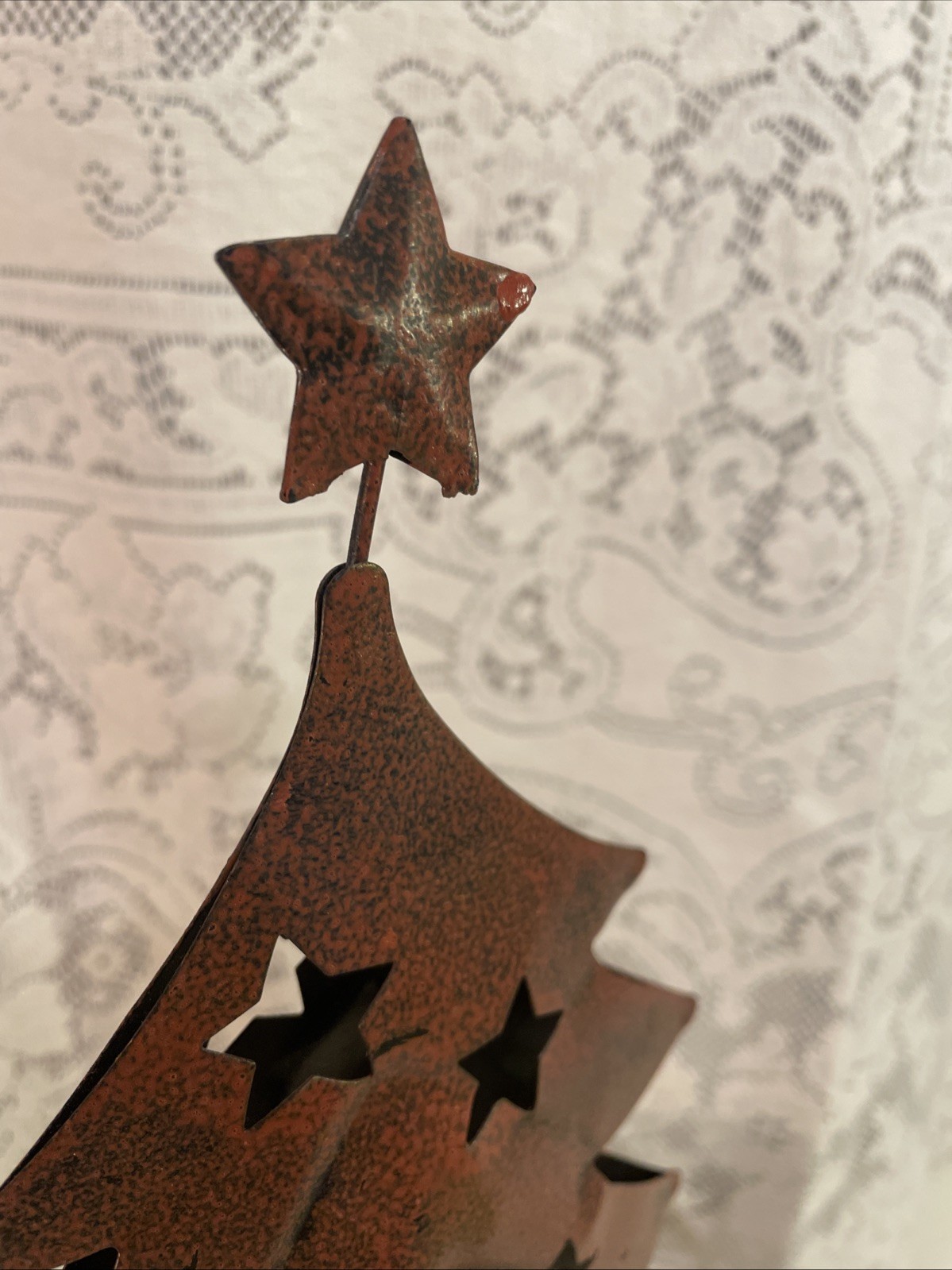 Rustic Metal Christmas Tree Tea Light Holder 13.5 Inches Tall