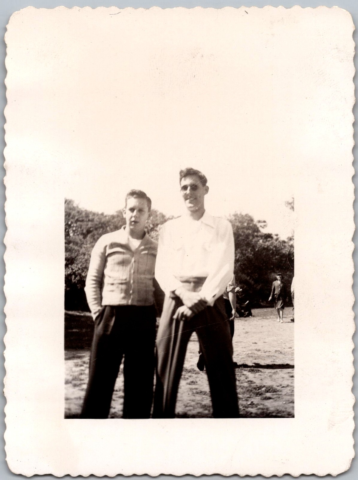 Vtg Snapshot Two Young Men Friends Fashion Casual Clothing Outdoors 1940s