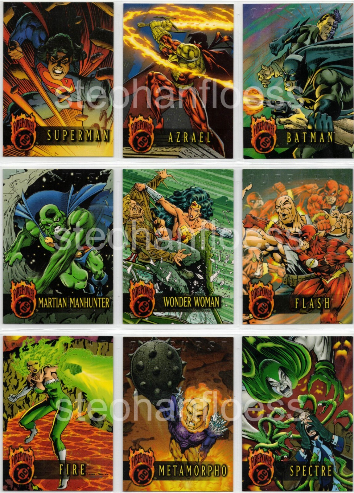 1996 DC Outburst Firepower Embossed Base Card You Pick, Complete Finish Your Set