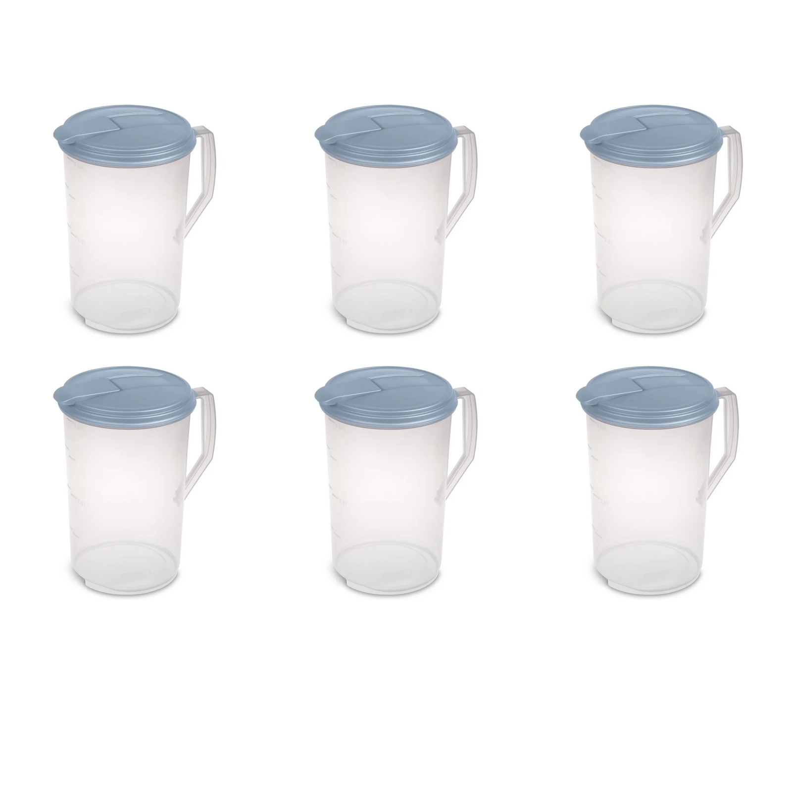 Sterilite 1 Gallon Light Blue Clear Pitcher with Flip Spout, 6 Pack