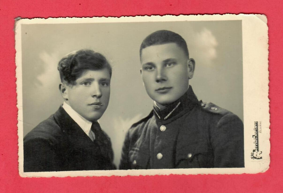 LATVIA SOLDIER AND MAN VINTAGE PHOTO POSTCARD 9199