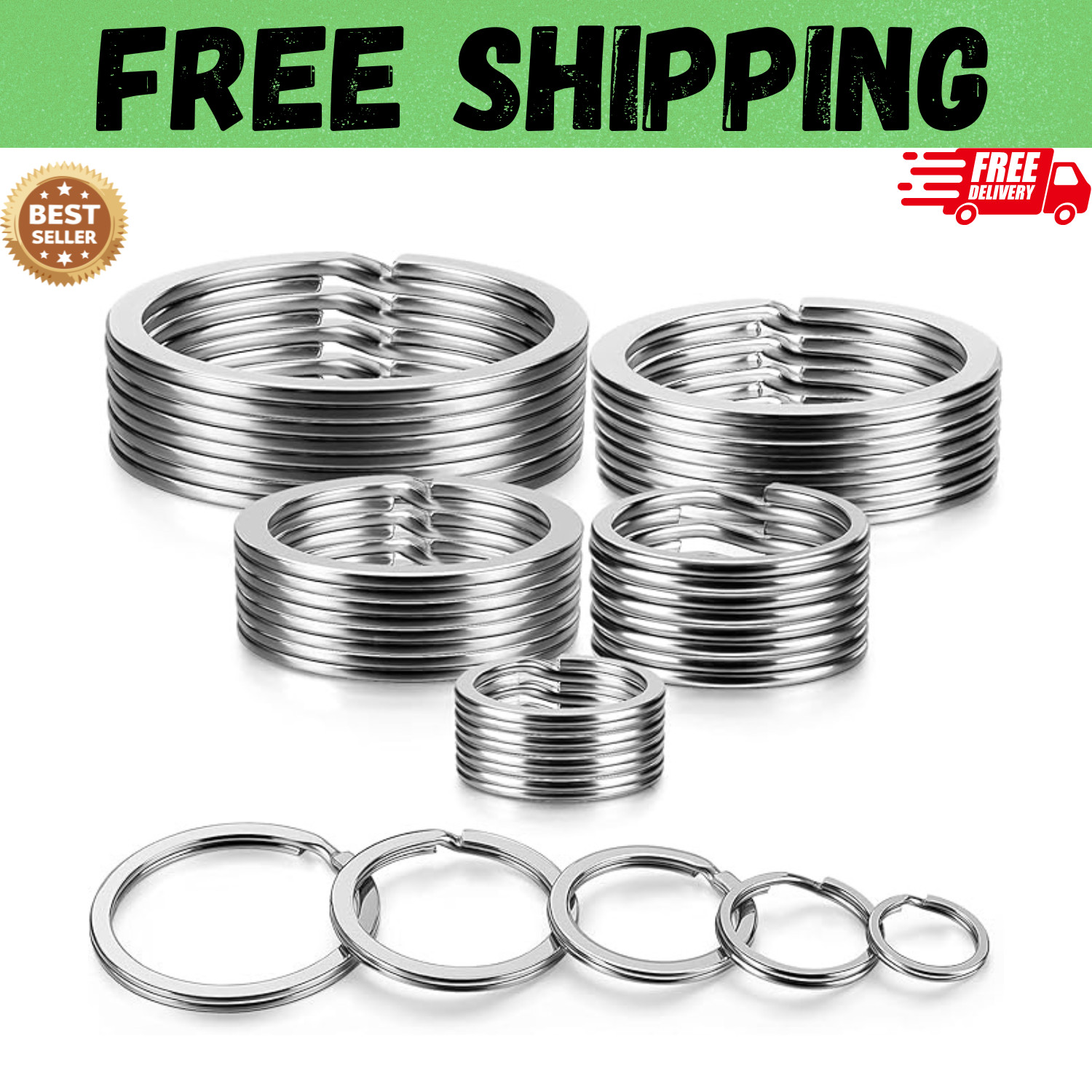 Key Rings Stainless Steel Assortment Heavy Duty Split Key Ring Loops in Small..