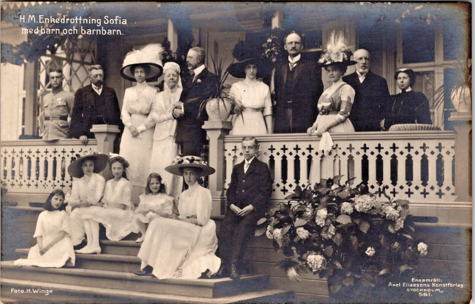 RPPC Swedish Royals 16 People Hats White Dresses Uniform Suits Porch Posed A727