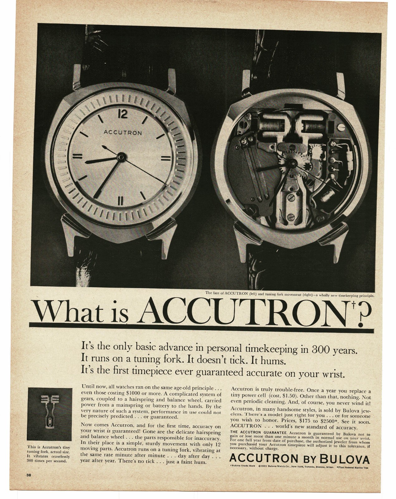 1961 Bulova Accutron Watch Vintage Print Ad Tuning Fork Movement Horology