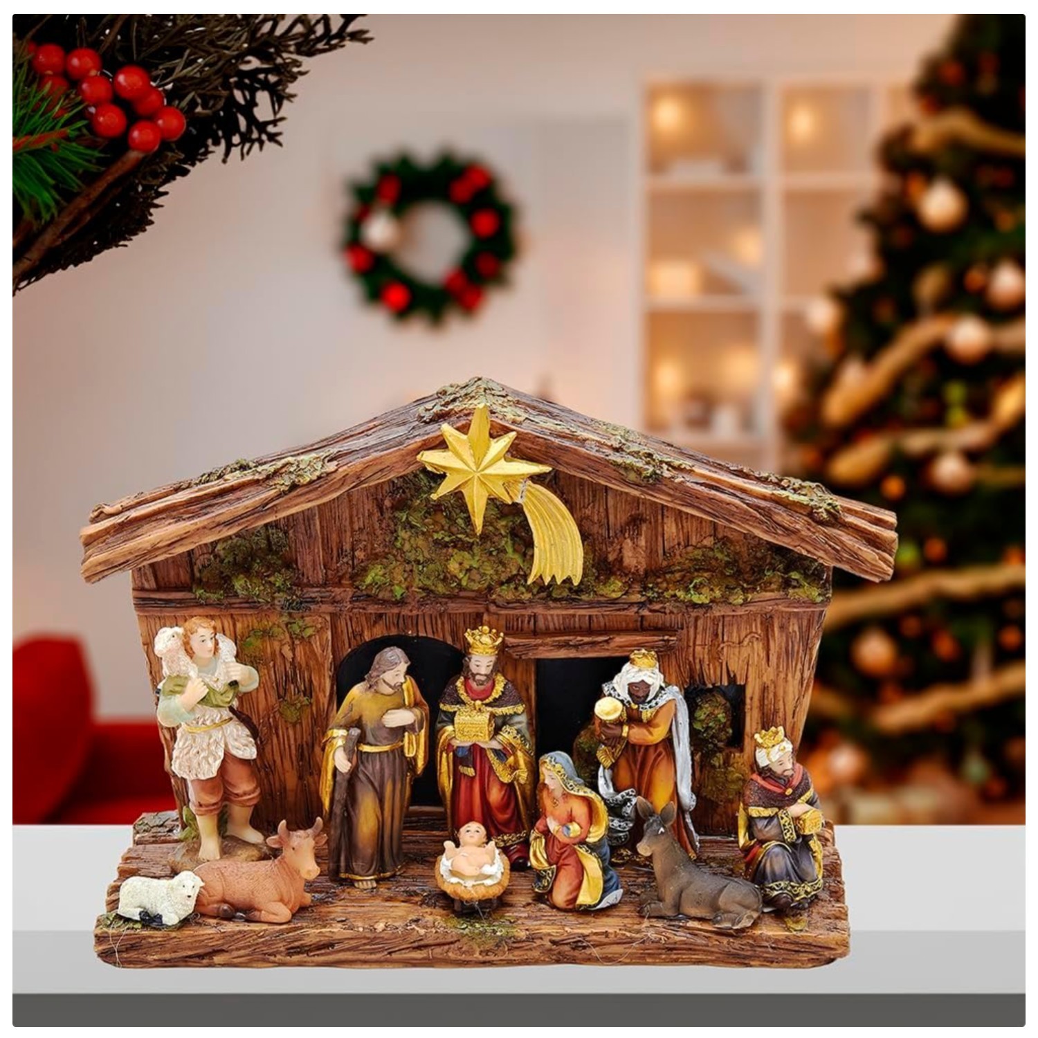 Classic Nativity Scene with 10 Figures