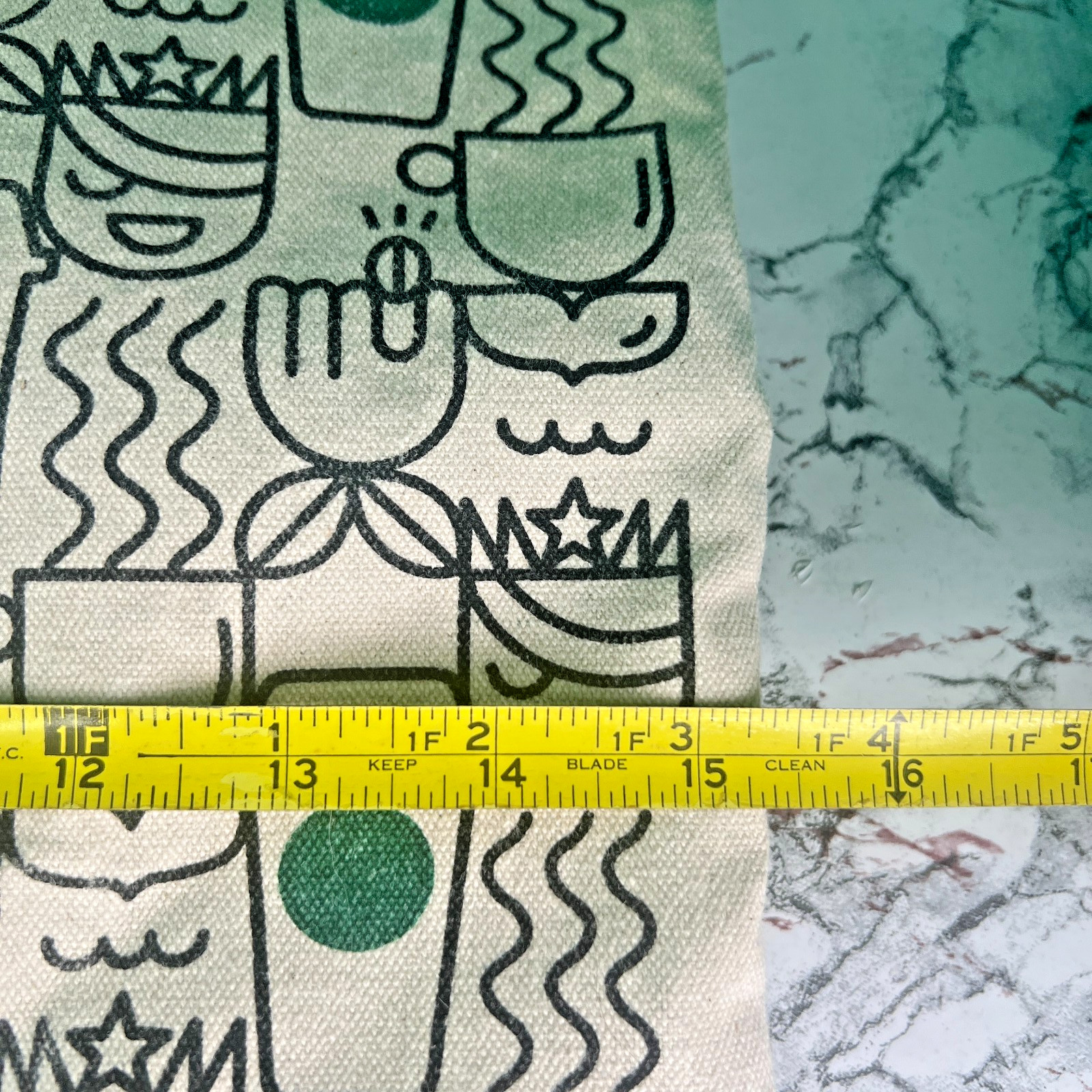 Starbucks Canvas Tote Bag Coffee Cup Siren Print Green Rubber Lined EUC