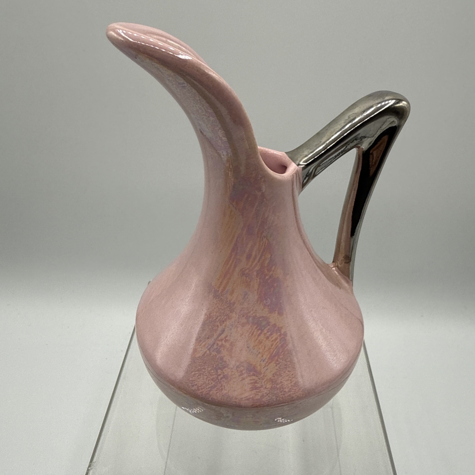 Vintage Pioneer Pottery Co Pink Pitcher Jug Warranted 22k Overlay Handle MCM