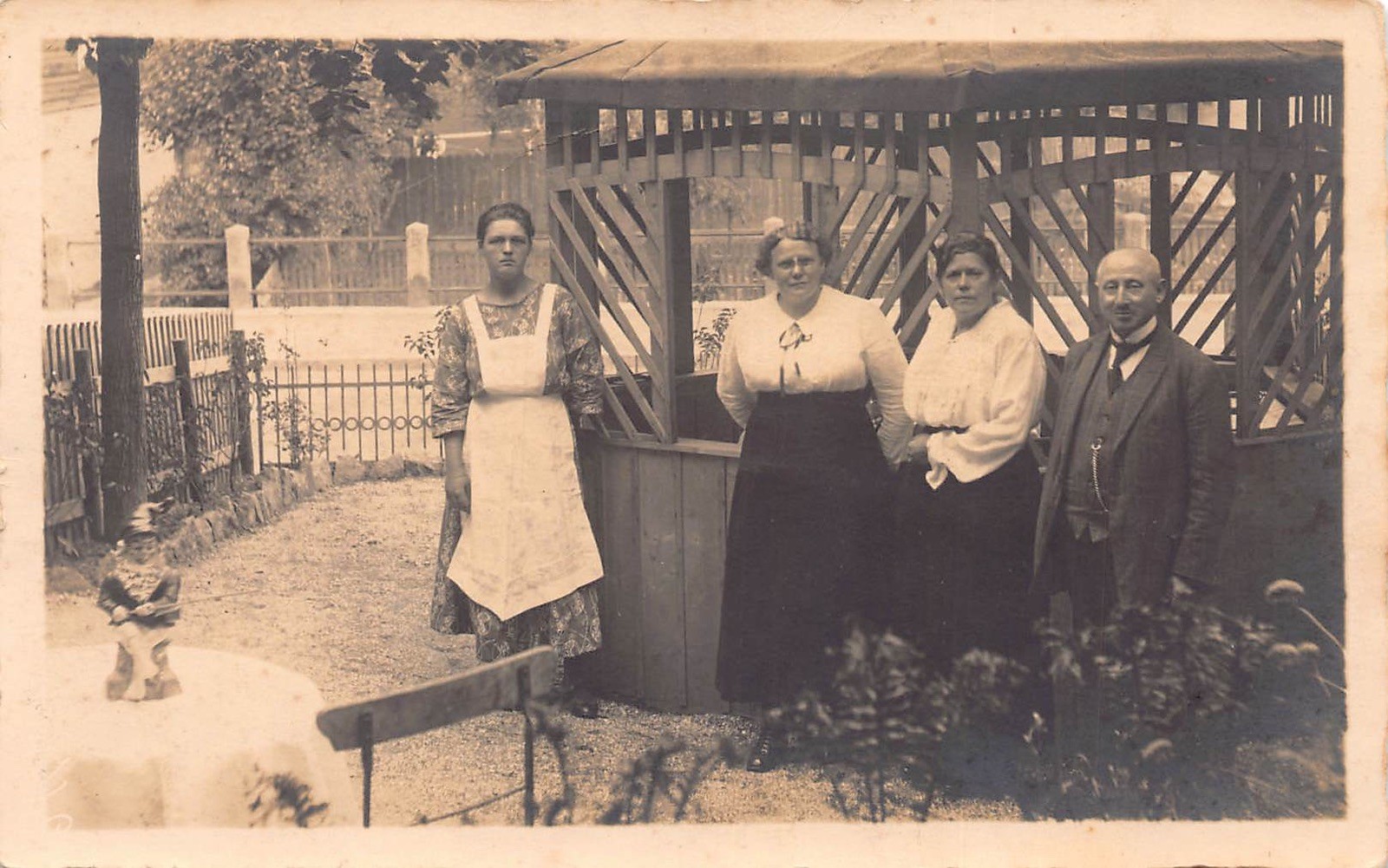 Photograph Social History Group Men Women Gazebo Garden Overseas Postcard Size