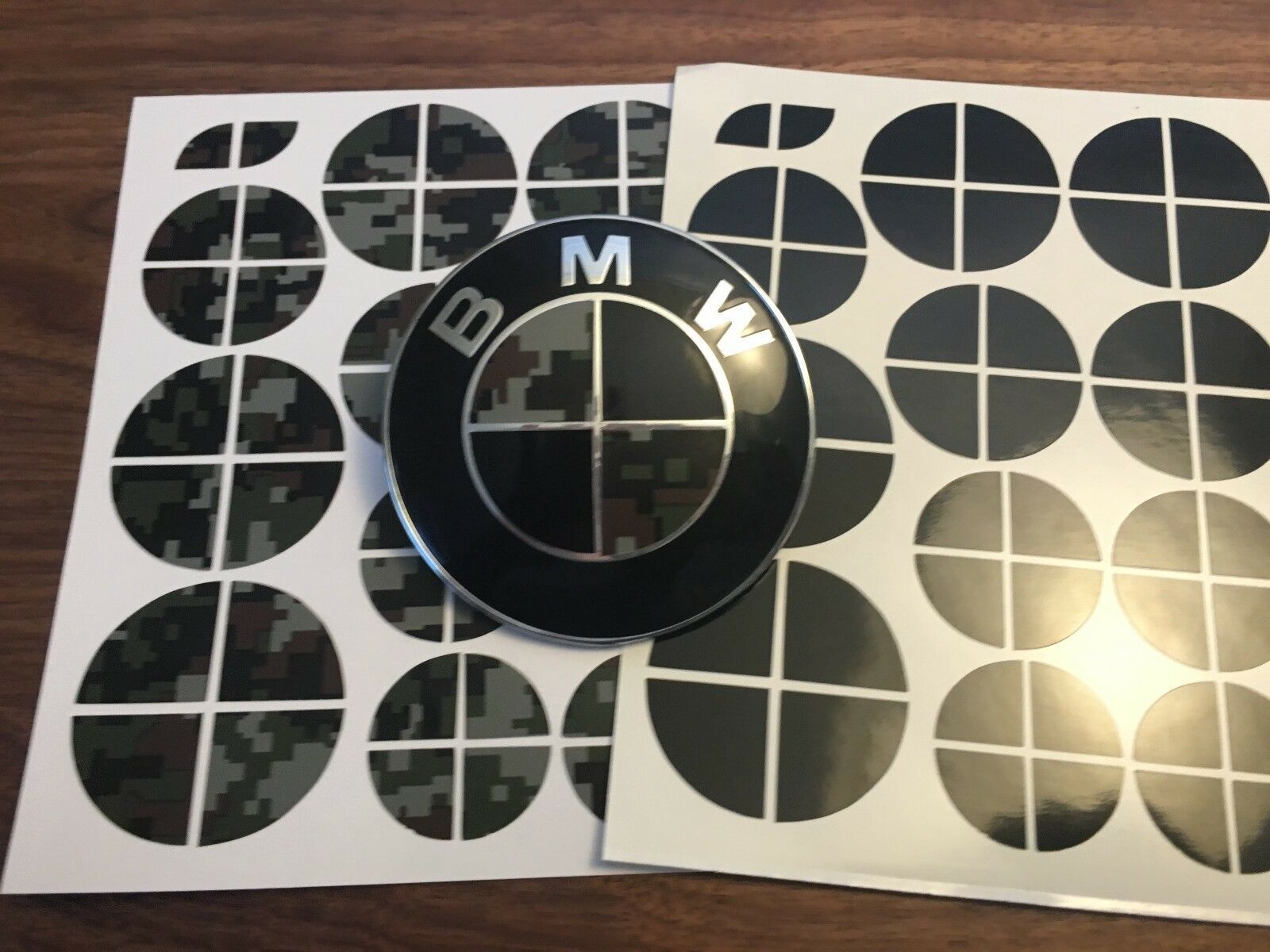 CJ DIGITAL CAMO AND BLACK Complete Set of Vinyl Sticker Overlay All BMW Emblems