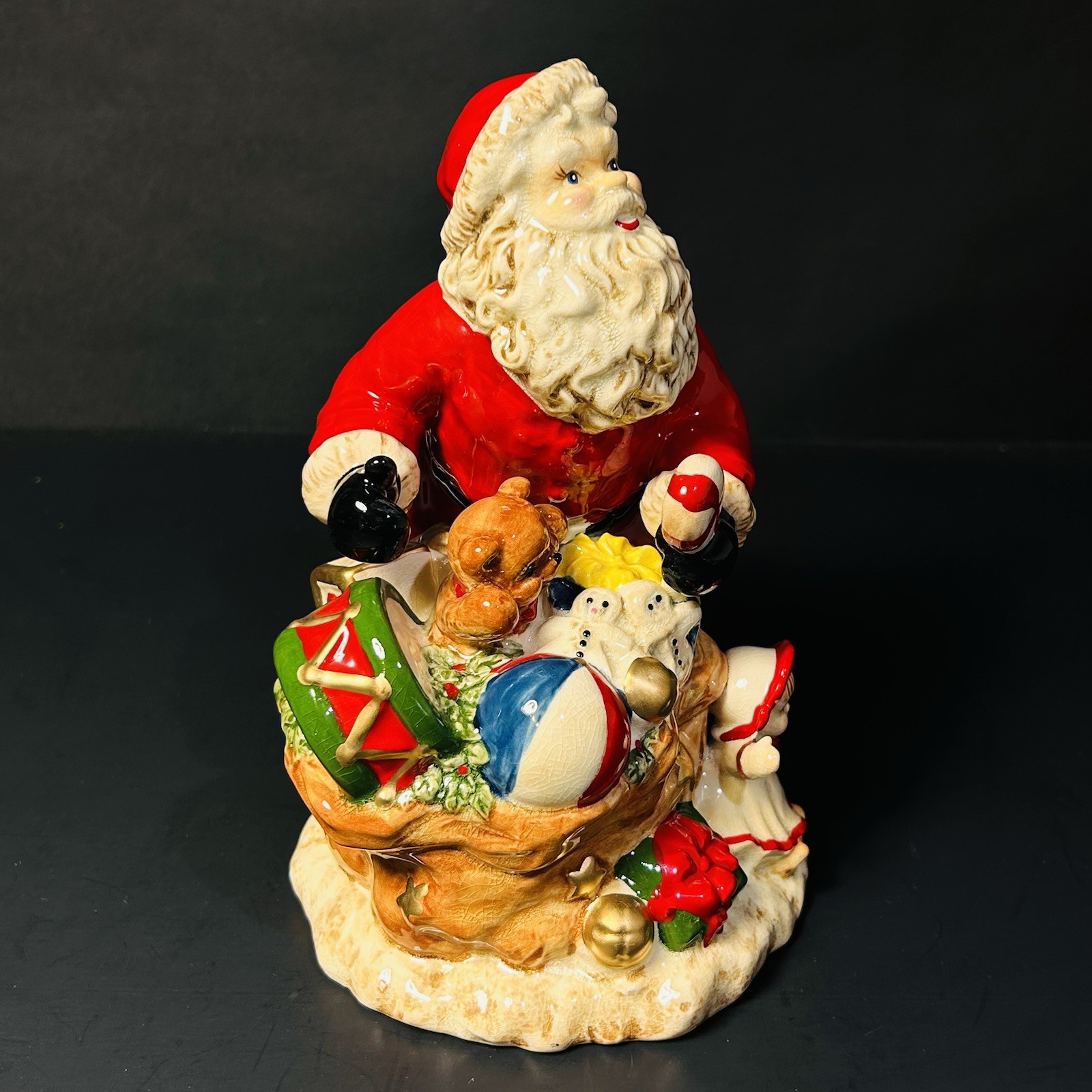 Vintage Trimmerry Treasures Ceramic Santa Toy Sack Figurine Christmas Decor 8.5″