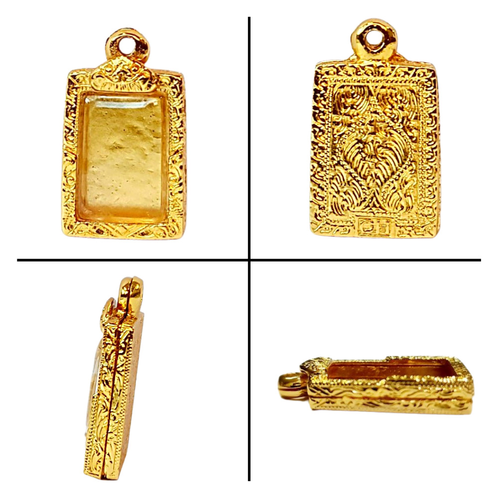 Empty Brass Thai Case Buddha Gold Frame Handmade Amulet Pendant Gift 1.7×2.4 cm