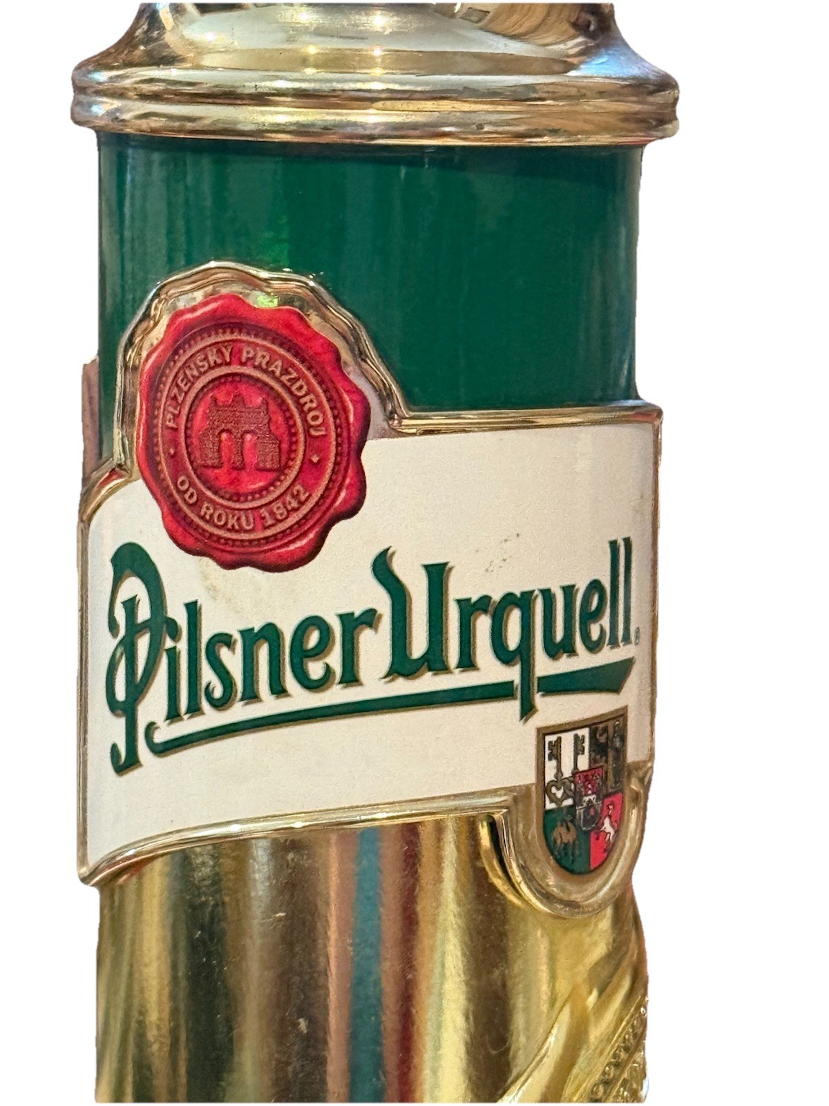 Rare Vtg. Pilsner Urquell Plzen Czech Beer Tap Handle 12 Inches Green Gold