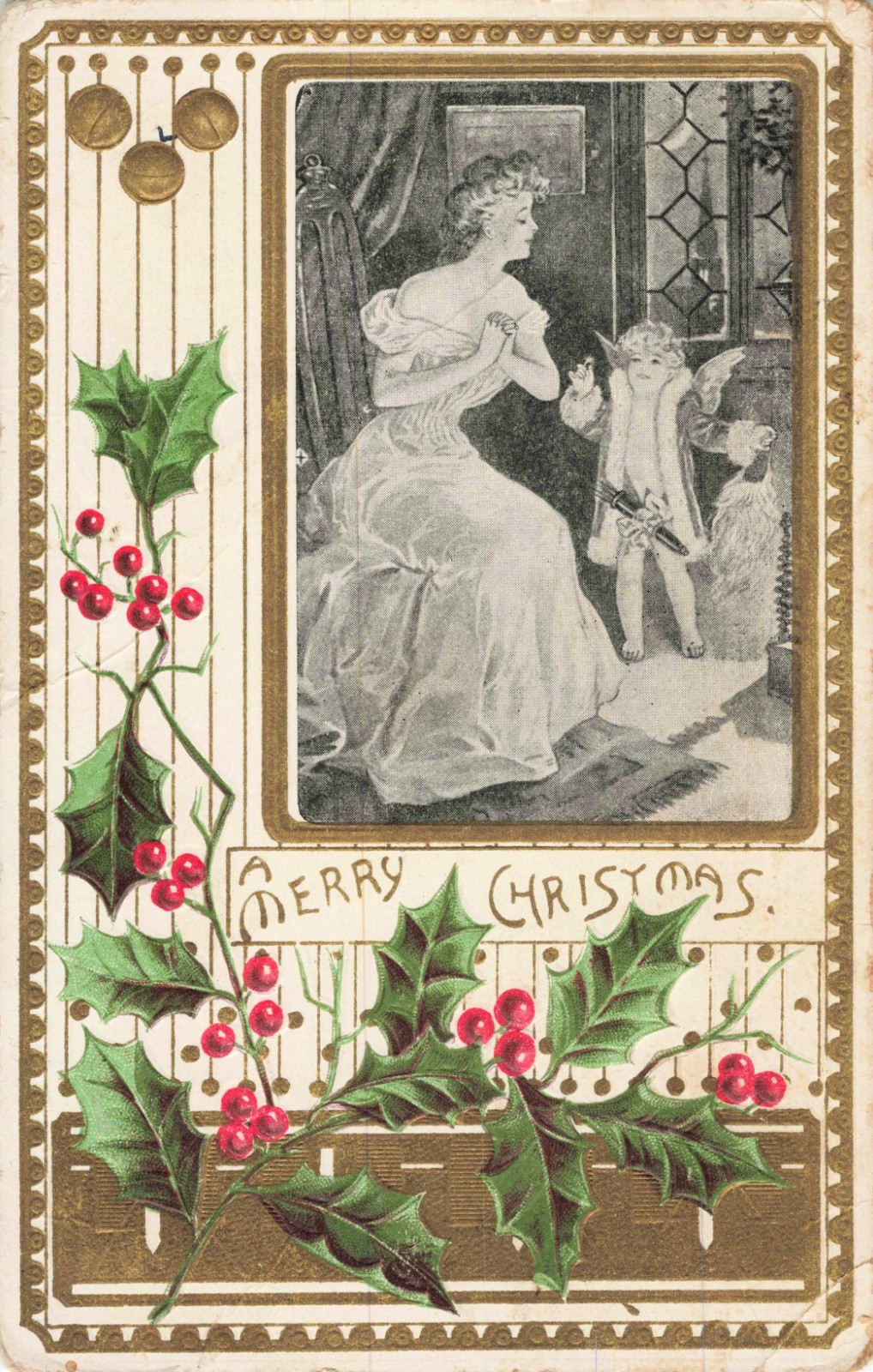 Antique Christmas Postcard Divided Back Embossed (9e)