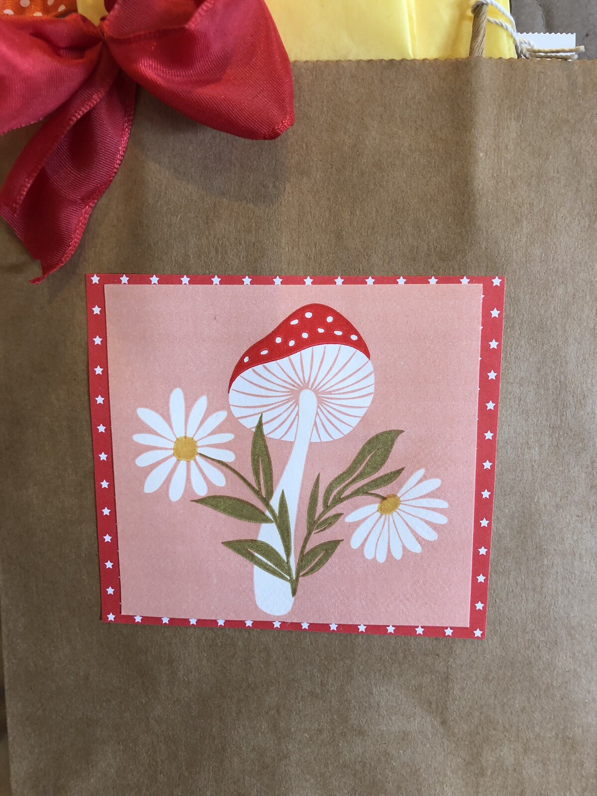 two Individual Beverage Mushrooms Paper napkins Decoupage Spring Red Blue Yellow