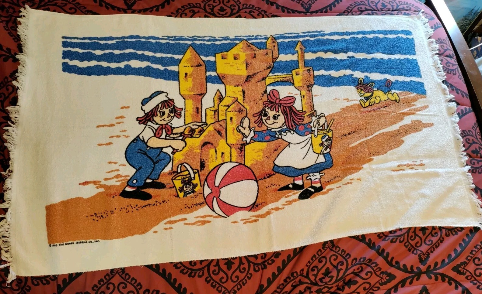 Large Vtg 1980 Beach Towel Raggedy Ann and Andy 32×57 Inches