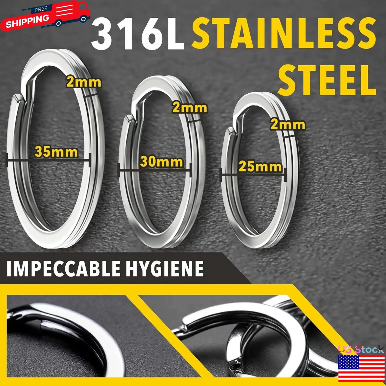 10/30pcs Stainless Steel Split Key Rings Round Keychain Ring for DIY Crafts