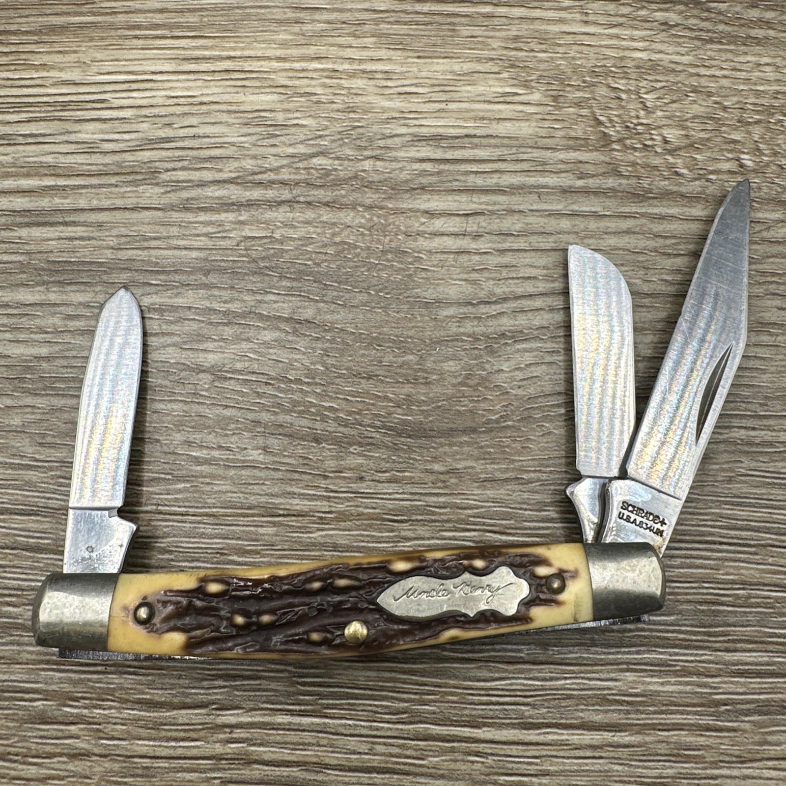 Schrade Uncle Henry 834UH 3-Blade Slipjoint Manual SS Stag/Antler