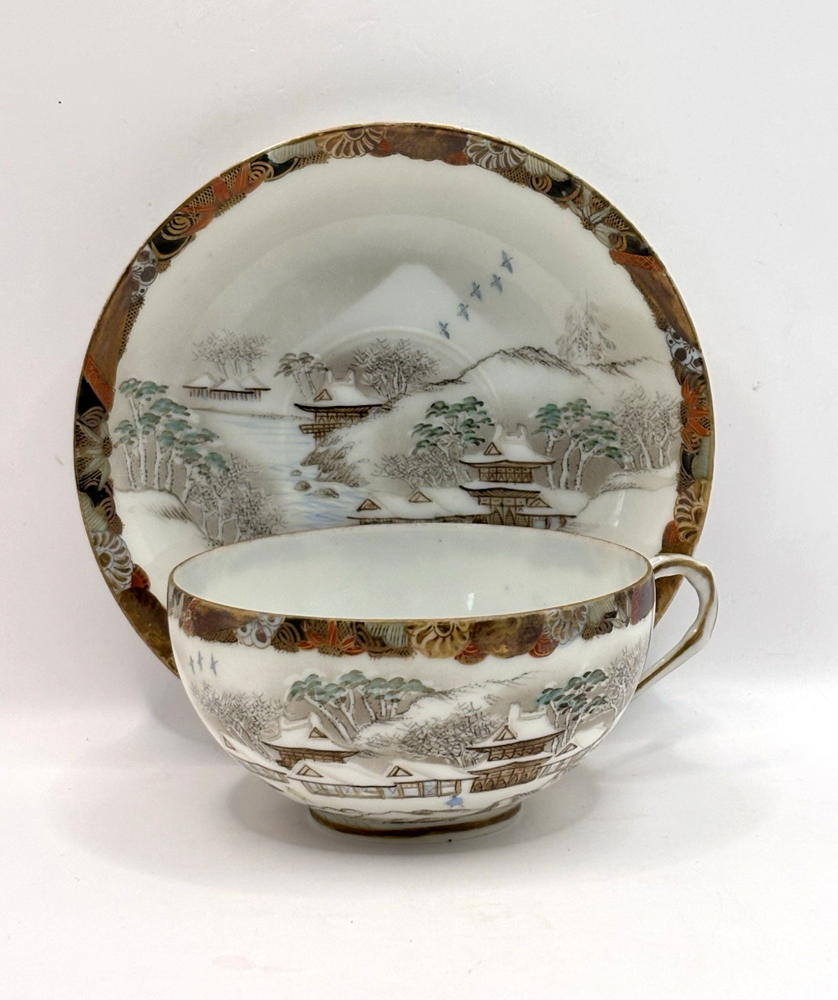 Vintage Japan Kutani Eggshell Porcelain TEA CUP AND SAUCER, As Is
