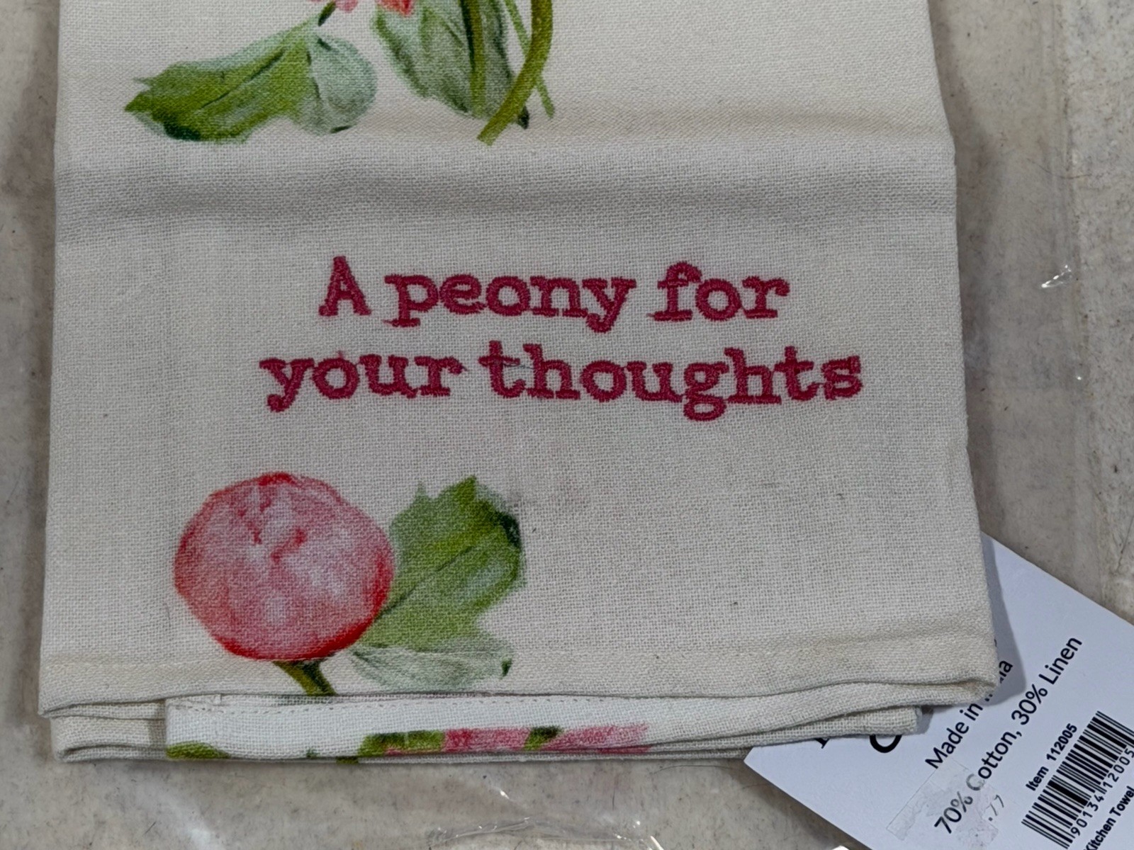 Primitives By Kathy Peony Kitchen Towel Floral Cottagecore Linen Blend NWT