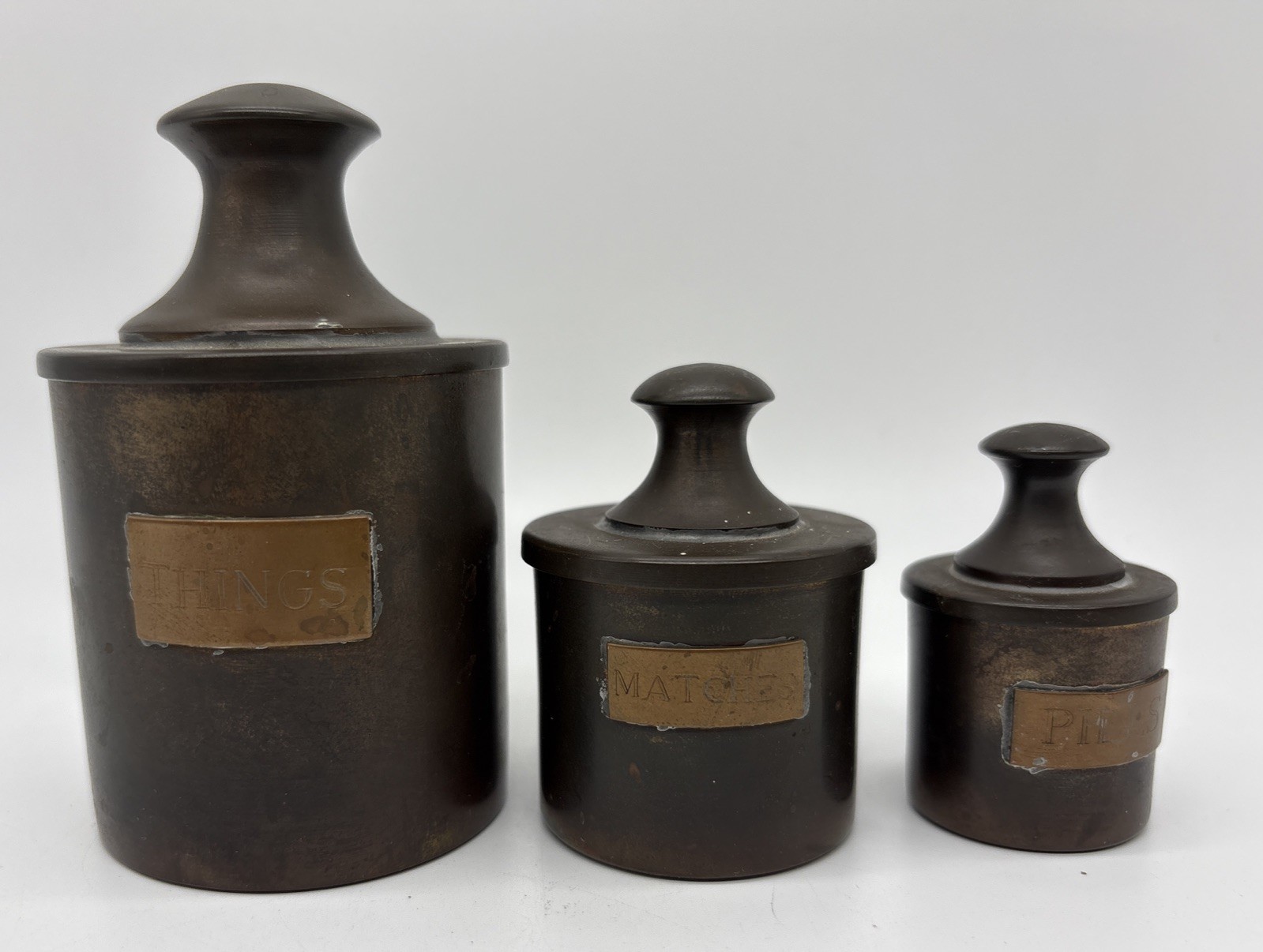 Solid Copper 3 Smal Canister Set with Lids Made In Spain Vintage Kitchen Decor