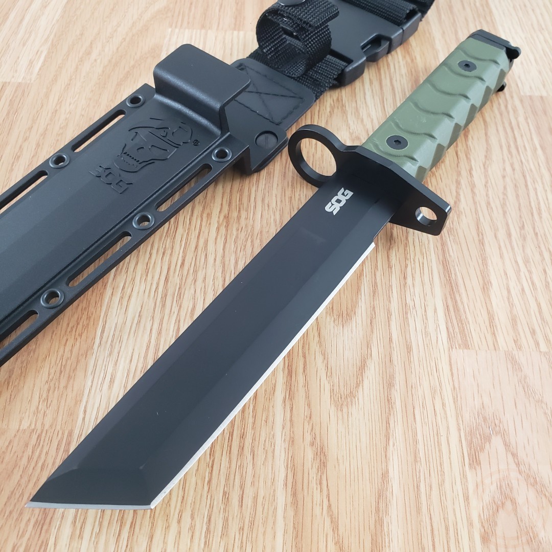 SOG Combat Fixed Knife 7.13″ Black AUS-8 Steel Tanto Blade OD Green G10 Handle