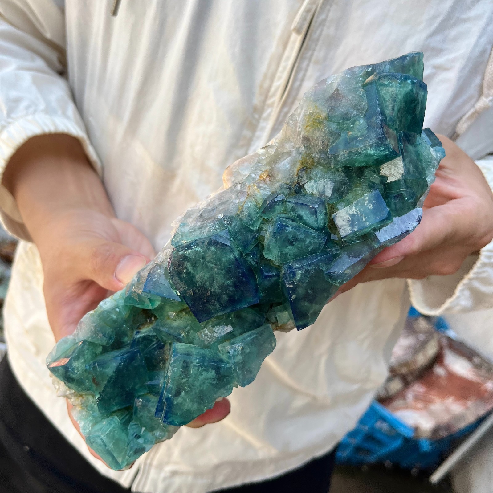 4.6lb NATURAL Green Cube FLUORITE Quartz Crystal Cluster Mineral Specimen