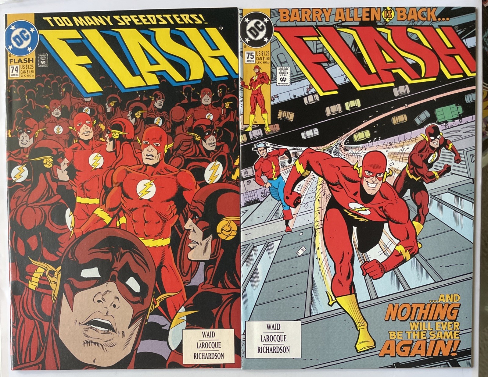 The Flash #74 #75 • Classic Cover! Barry Allen Returns! (DC 1993)