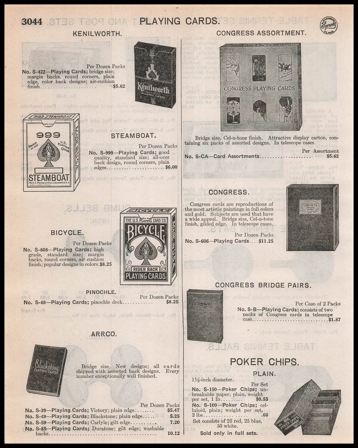 1948 Kenilworth Steamboat Blackstone Congress Playing Cards Vintage Print Ad