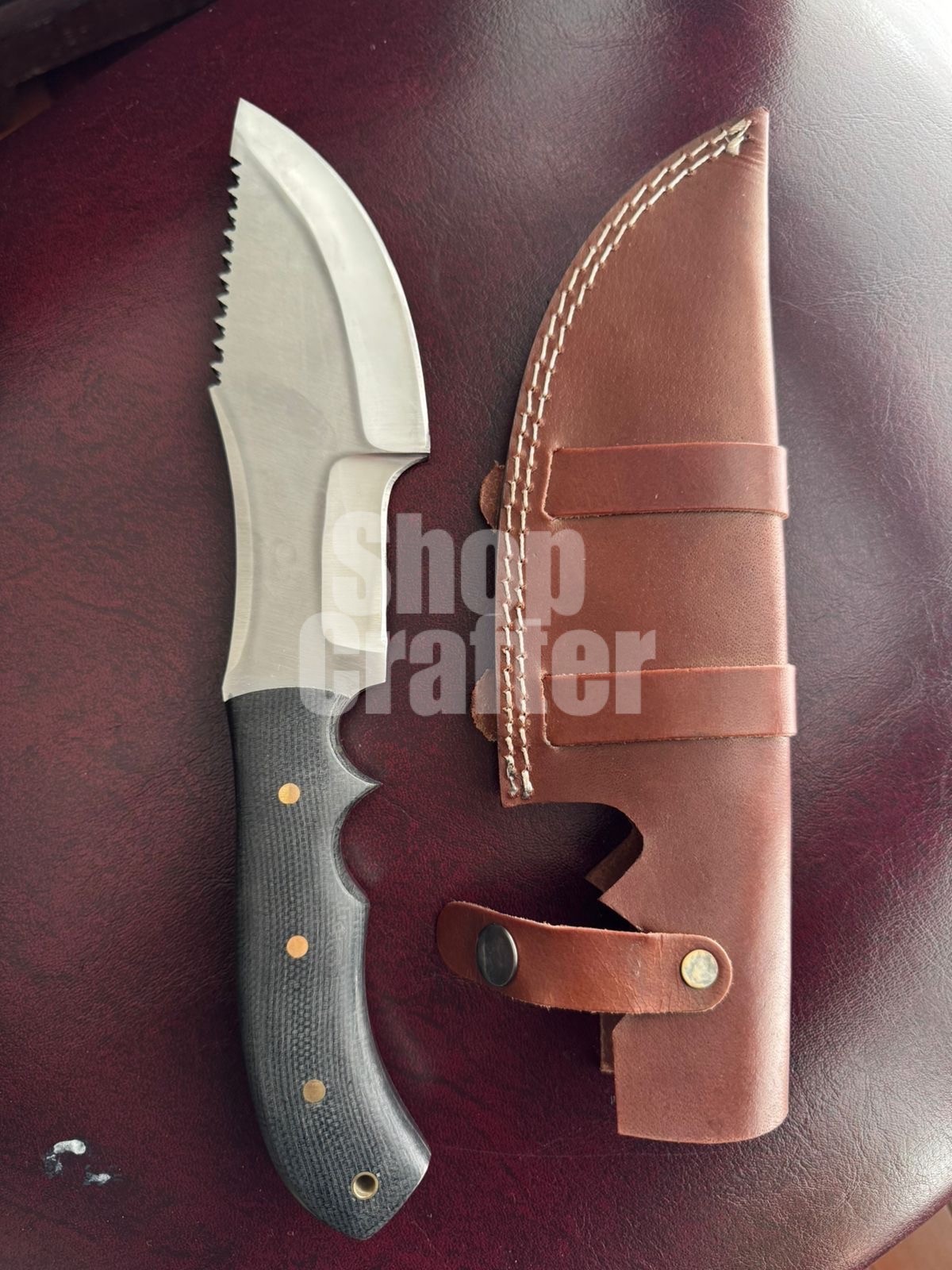 Forest Tracker Knife Black Linen Micarta Handle Sheath 62 HRC D2 Tool Steel